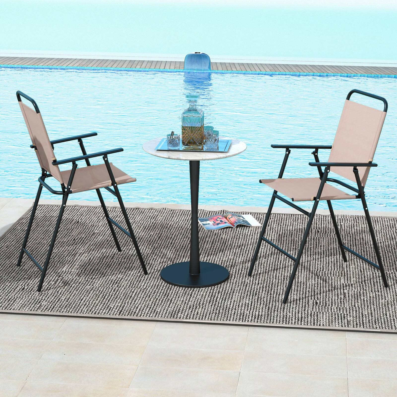 Alt View 3. Costway - Costway 2PCS Patio Folding Bar-height Chairs with Armrests Quick-drying Seat  Backyard - Beige.