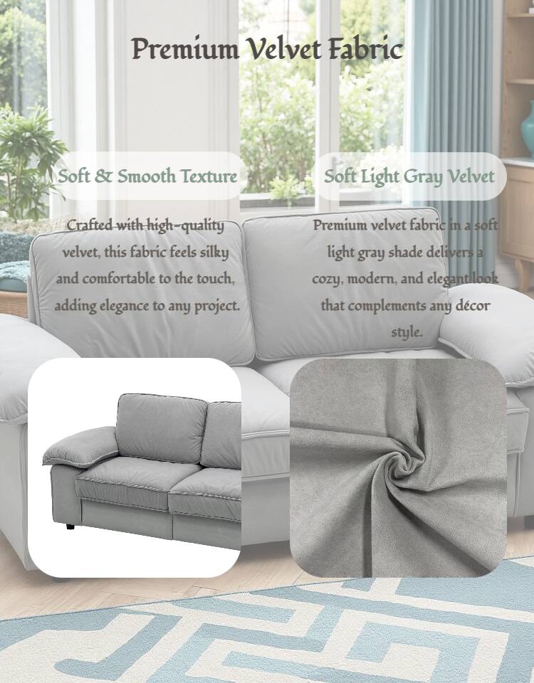 Premium Velvet Fabric

Soft & Smooth Texture  
Crafted with high-quality velvet, this fabric feels silky and comfortable to the touch, adding elegance to any project.

Soft Light Gray Velvet  
Premium velvet fabric in a soft light gray shade delivers a cozy, modern, and elegant look that complements any décor style.