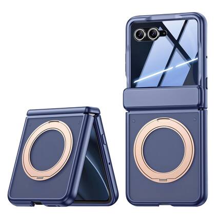 Front. Dteck - Rugged Ring Stand Hinge Protection Frosted Magnetic Case Built-in Screen Protector For Motorola Razr+ 2026/2025/2024 - Blue(Privacy Film).