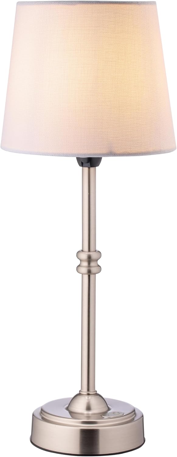 Stamp n Camp - O’Bright Seraph - Cordless LED Table Lamp with Dimmer Built-in Rechargeable Battery 3-Level Brightness Patio Table - Brushed Nickel