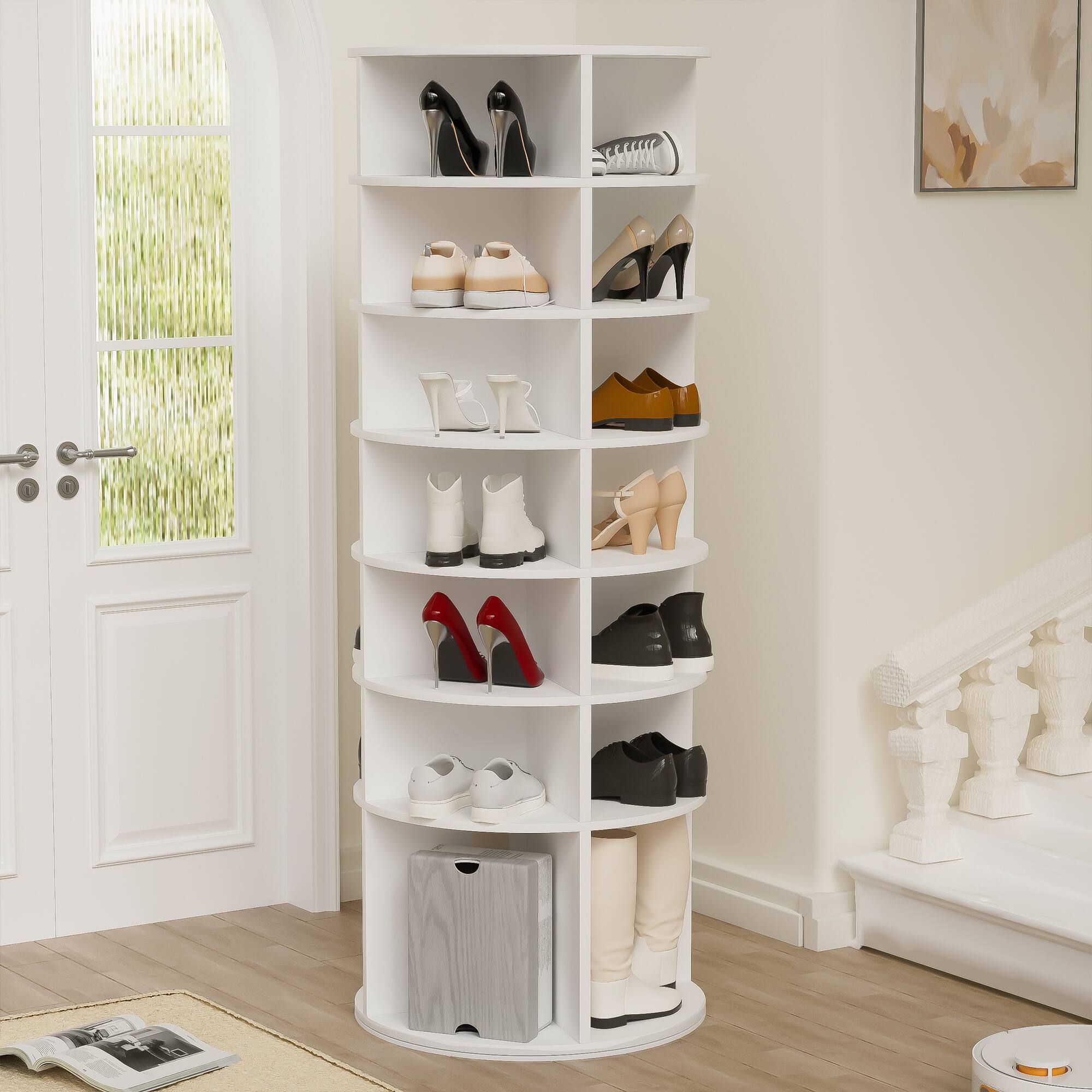 MERAVOM 7 Tier Rotating Shoe Rack, 360°Rotating Shoe Rack Tower ...
