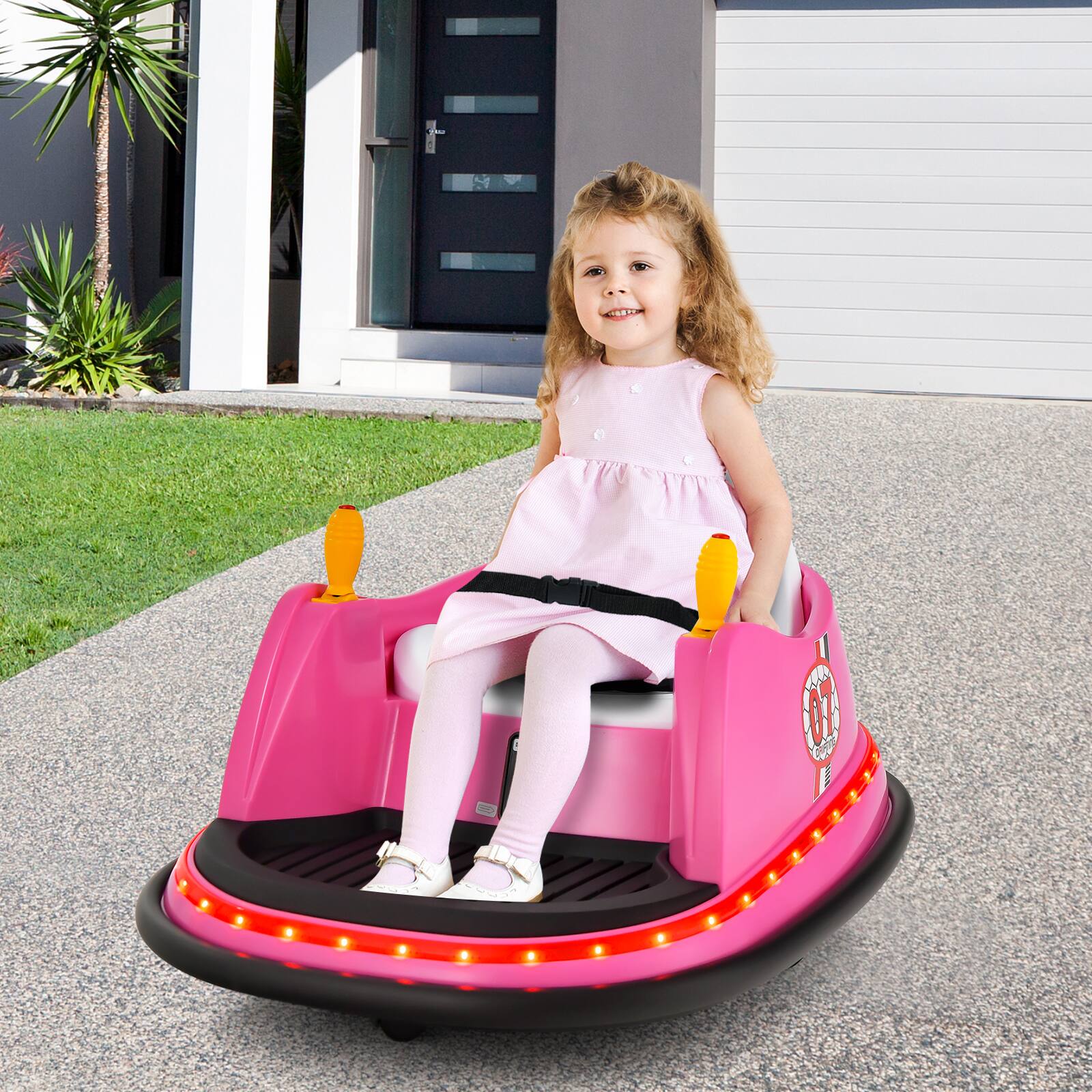 Alt View 4. Costway - Costway 12V Vehicle 360° Spin Race Toy Kids Ride On Bumper Car w/ Remote Control - Pink.
