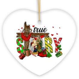 OrnamentallyYou - True Story Joseph and Mary Holiday Festive Christmas Ornament Christian Nativity Gift Heart - Multi-colored