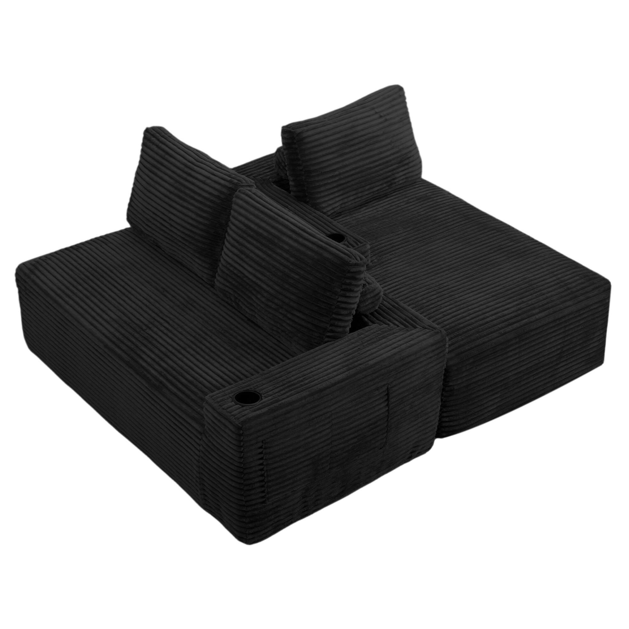 Alt View 2. Boyel Living - 104.3-Inch Corduroy Modular L-Shaped Cloud Sectional Sofa with Chaise - Black.