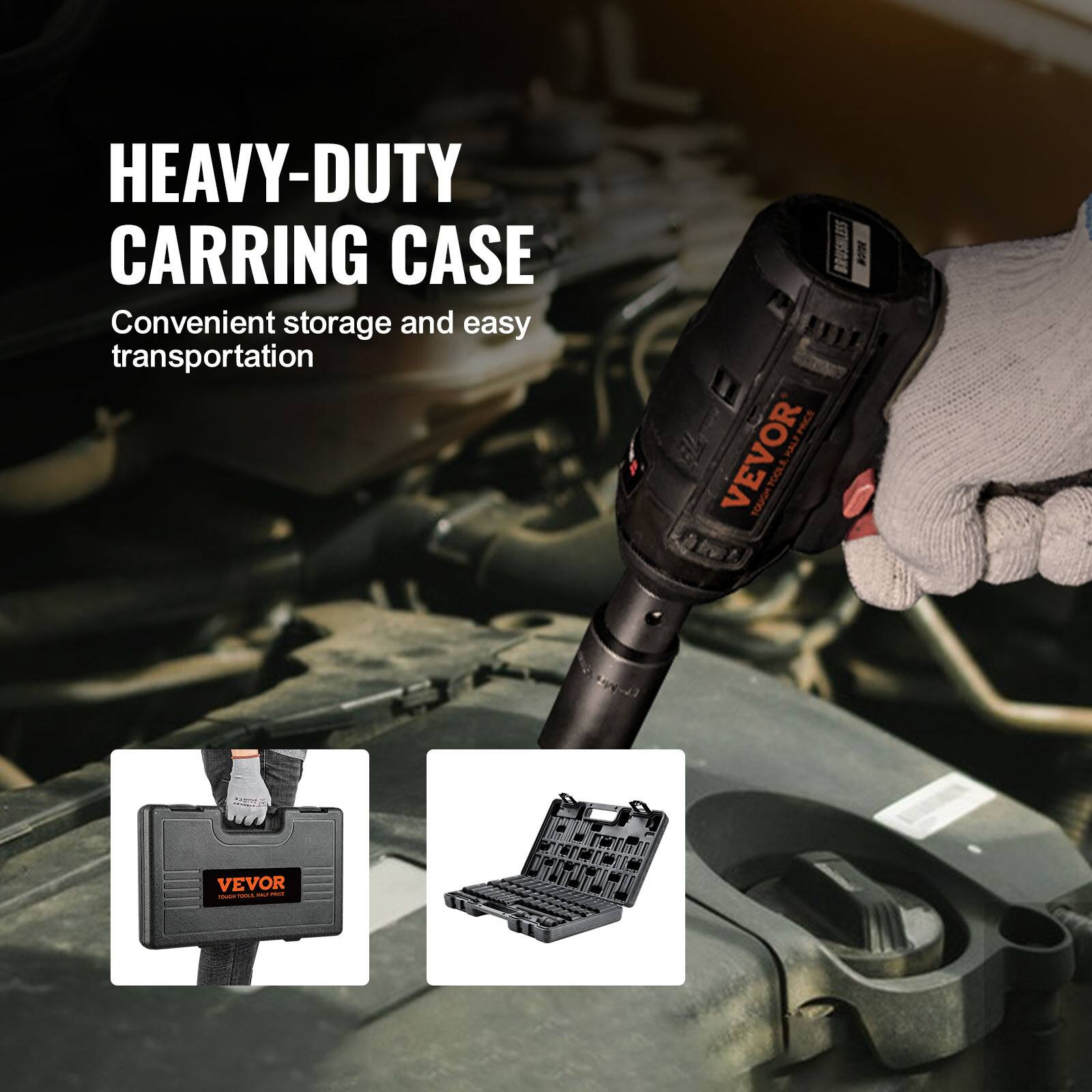 HEAVY-DUTY CARRING CASE Convenient storage and easy transportation BRUSHLESS BR PRICS VEVOR HAL? TOUGH POOLE TOOLI.HALF TOOLE TOUH  VEVOR  - -