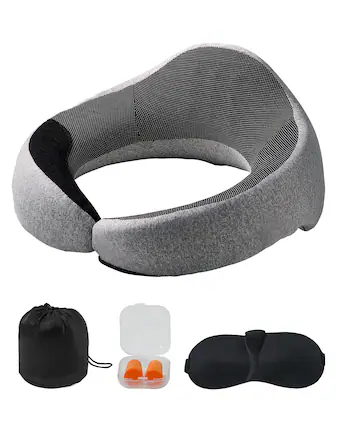 Front. VEVOR - Travel Pillow, Double-Layered 3D Support Neck Pillow for Traveling, 360° Flexible Rotation - Gray.