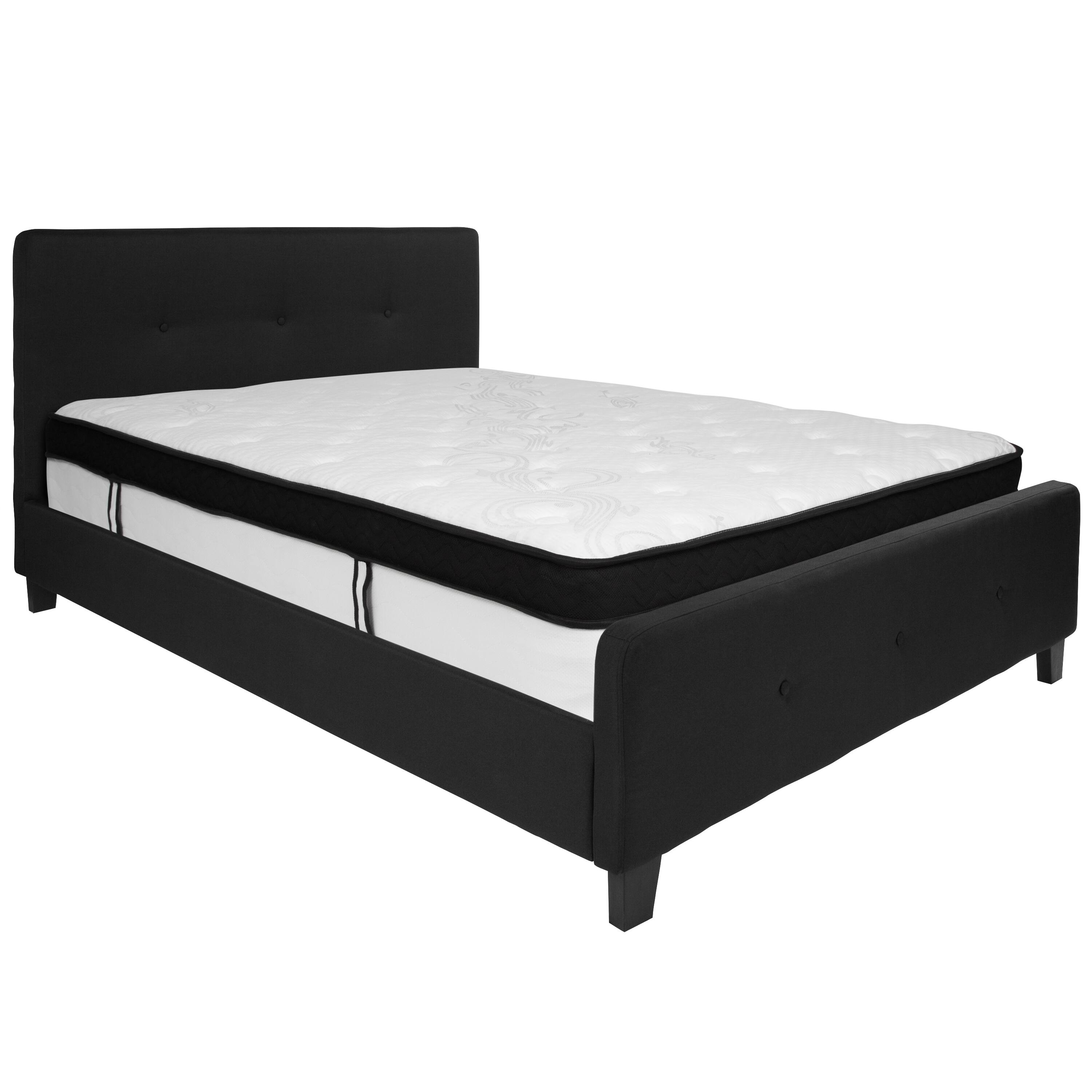 Alt View 1. Emma + Oliver - Button Tufted Upholstered Platform Bed and Memory Foam Pocket Spring Mattress - Black.