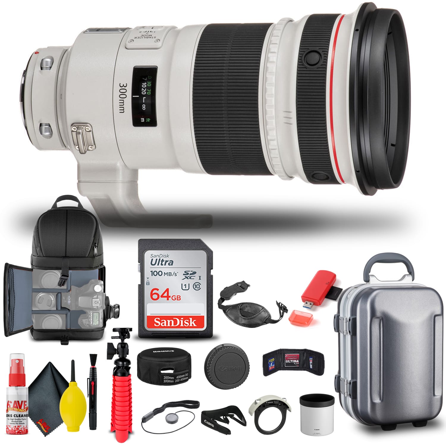 Canon - EF 300mm f/2.8L IS II USM Lens (4411B002) + BackPack + 64GB Card + More (International Version) - Black