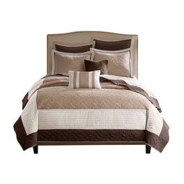 Gracie Mills - Colby 7-Piece Quilt Set with Euro Shams and Cozy Throw Pillows - Beige