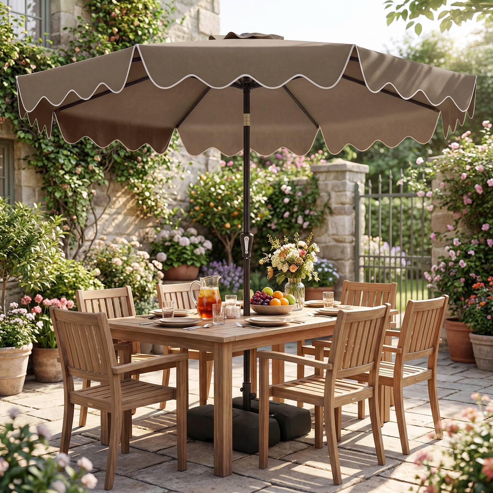 Alt View 1. Costway - Costway 9 FT Patio Umbrella with Weighted Base Sandbags Push Button Tilt Crank Sturdy Ribs - Brown.