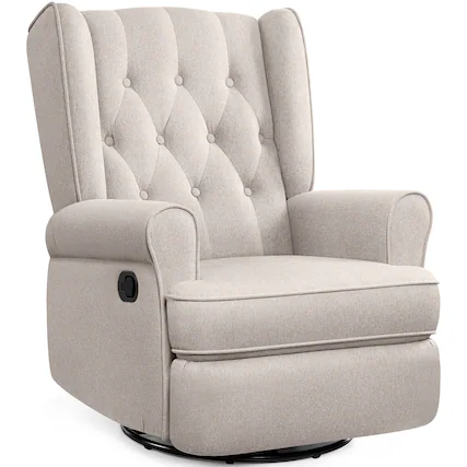 Front. KERDOM - Recliner Nursery Chair Swivel Glider, Rocking Living Room Single Sofa Ergonomic Accent Lounge Chair with Arm for Reading - Beige.