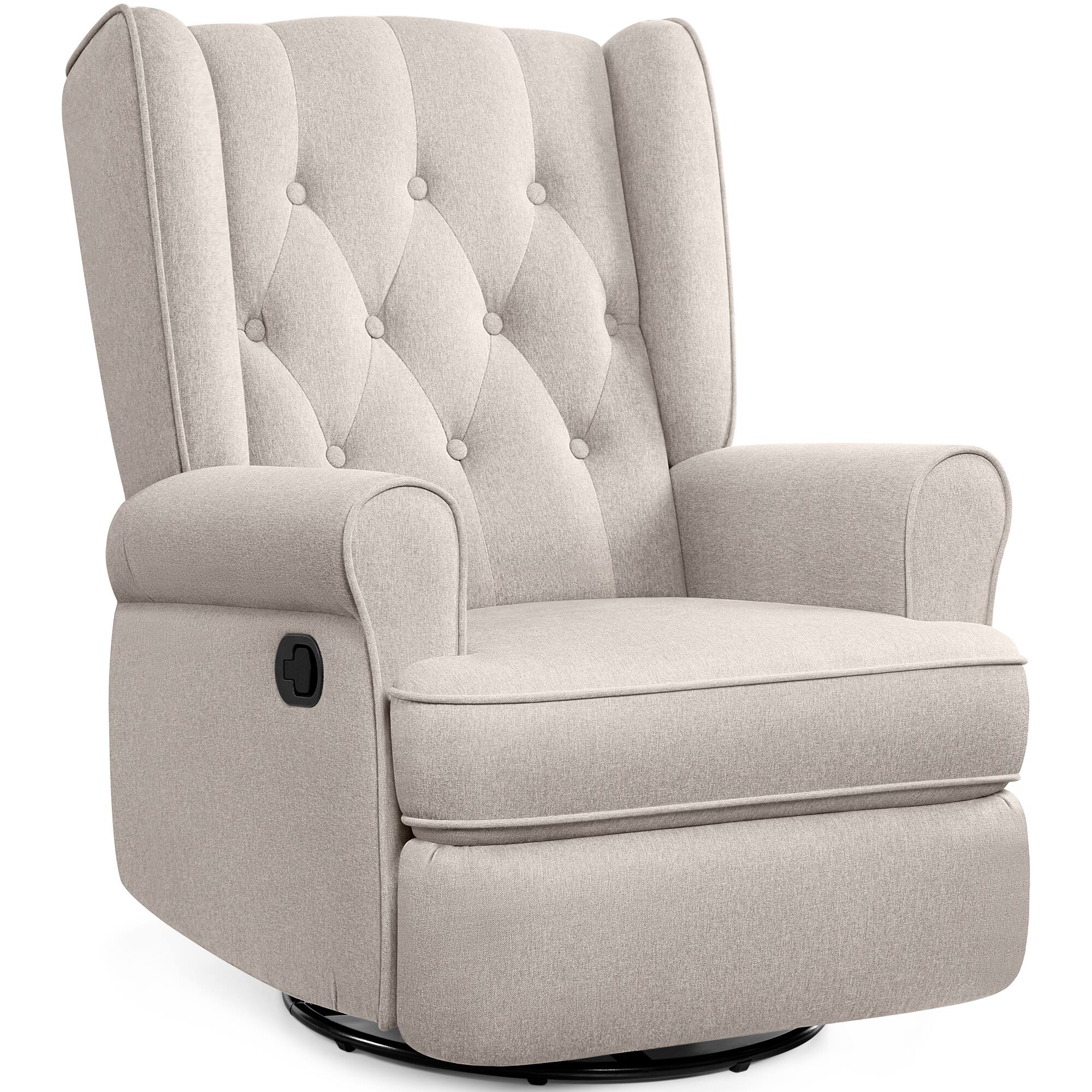 Front. KERDOM - Recliner Nursery Chair Swivel Glider, Rocking Living Room Single Sofa Ergonomic Accent Lounge Chair with Arm for Reading - Beige.