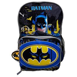 DC Batman 16" Boys School Backpack with Large Front Pocket & Rectangular Lunch Bag - Black