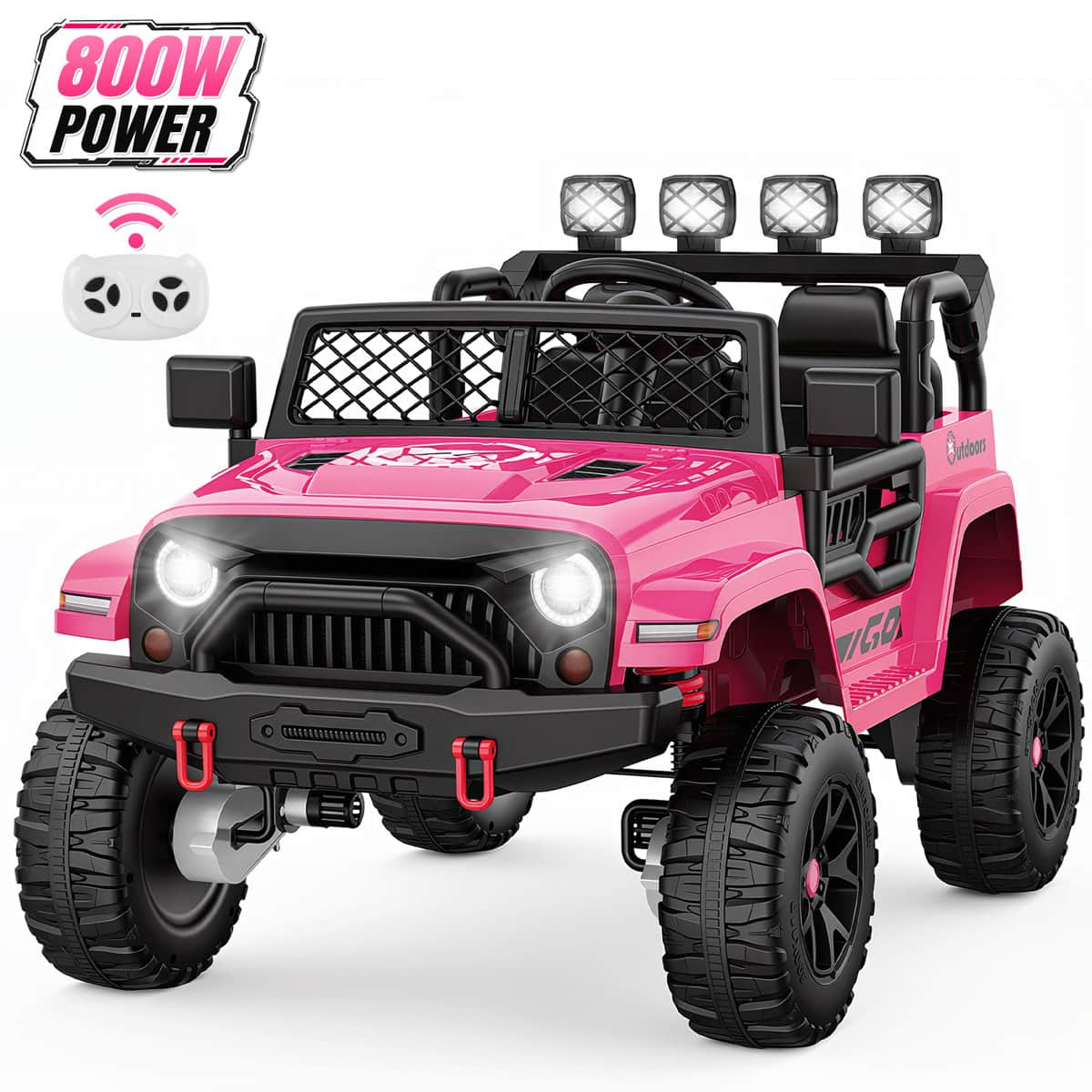 Wisairt - 24V Jeep 4WD Ride-On Car w/Remote Control, 3 Speeds, Bluetooth and Music, for Kids 3-8 - Pink