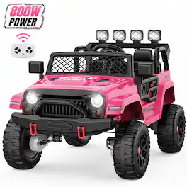 Wisairt - 24V Jeep 4WD Ride-On Car w/Remote Control, 3 Speeds, Bluetooth and Music, for Kids 3-8 - Pink