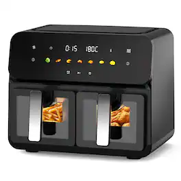 Anysun - 10QT Dual Air Fryer with 2×5QT Baskets - Digital Touchscreen, Easy-View Window, SyncCook, 1700W for Family of 4-6 - Black