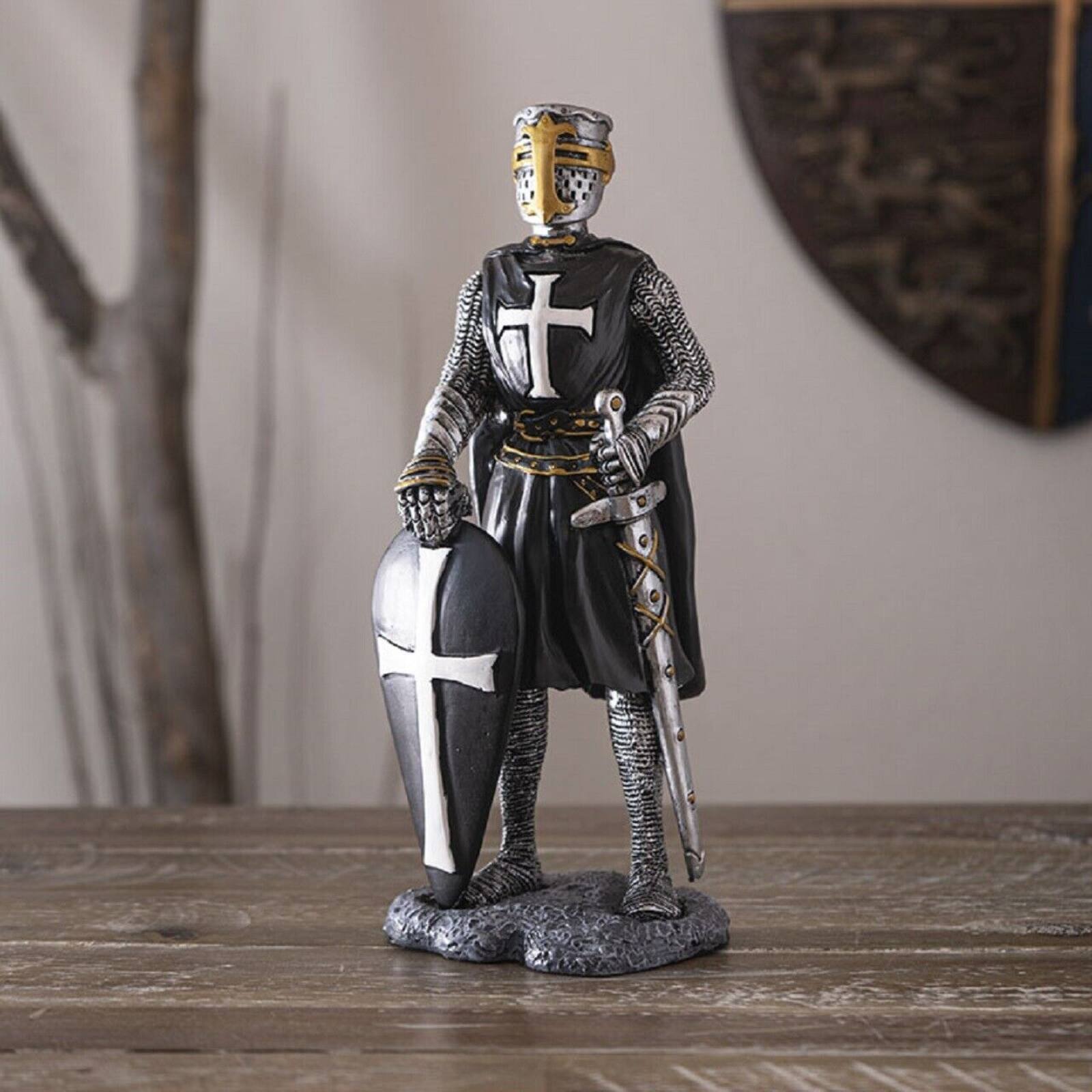 Alt View 1. Pacific Trading - Crusader Knight with Shield Figurine 8 Inch Black.