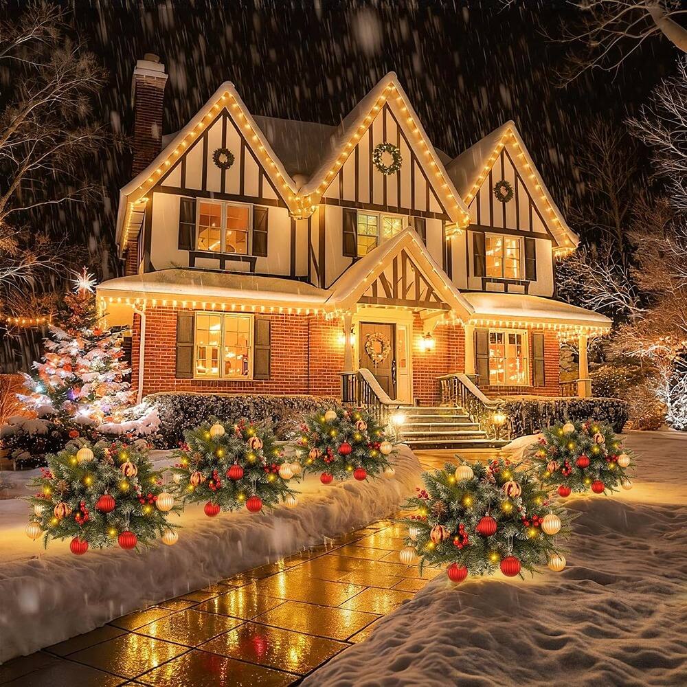 Alt View 4. RTMB - 26" Pre-Lit Artificial Christmas Tree Urn Filler w/ Pine Cones & Ornaments - Classic Green.