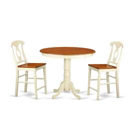 East West Furniture - 3 Pc counter height Dining room set - high top Table and 2 counter height Chairs - Buttermilk & Cherry