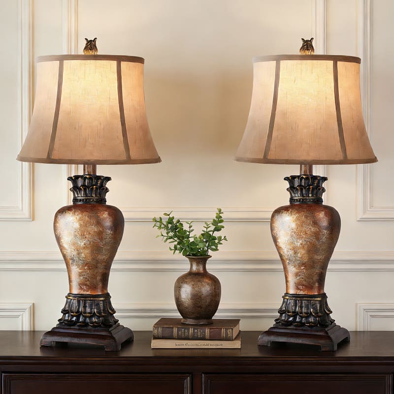 partphoner -  27" Set of 2 Tall Farmhouse Rustic Table Lamps - Amber