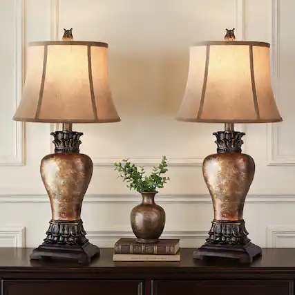 Front. partphoner - 27" Set of 2 Tall Farmhouse Rustic Table Lamps - Amber.