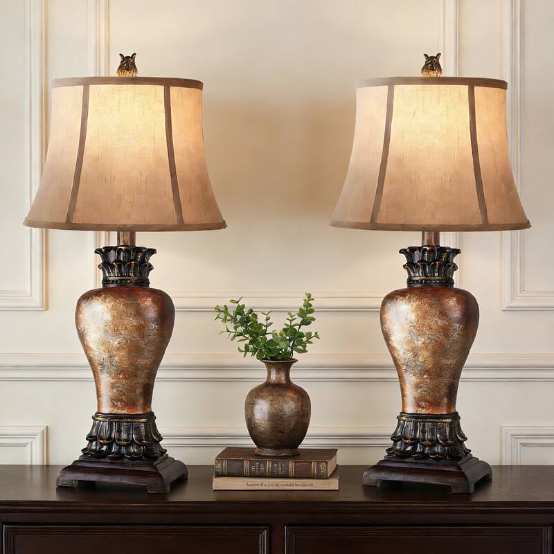 Front. partphoner -  27" Set of 2 Tall Farmhouse Rustic Table Lamps - Amber.