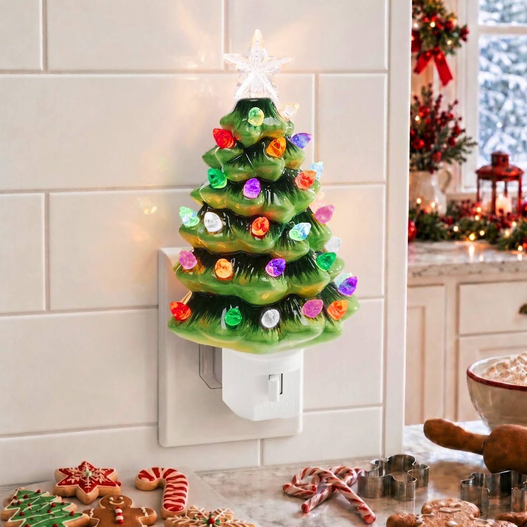 Alt View 2. Best Choice Products - Best Choice Products 6.7in Ceramic Christmas Tree Nightlight Plug In Hand Painted Holiday Night Lamp - Green - Green.
