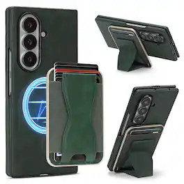 Dteck - Magnetic Case for Samsung Galaxy Z Fold7,Detachable Card Wallet Kickstand Shell,Shockproof 2-in-1 Faux Leather Cover - Green