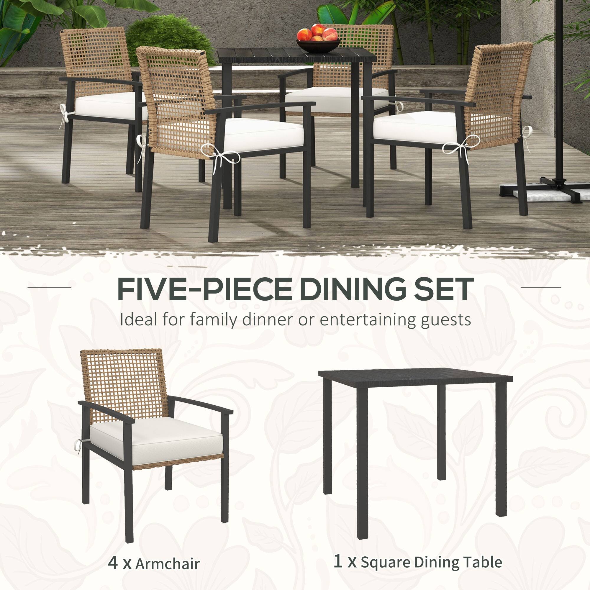 FIVE-PIECE DINING SET  
Ideal for family dinner or entertaining guests  

4 x Armchair  
1 x Square Dining Table