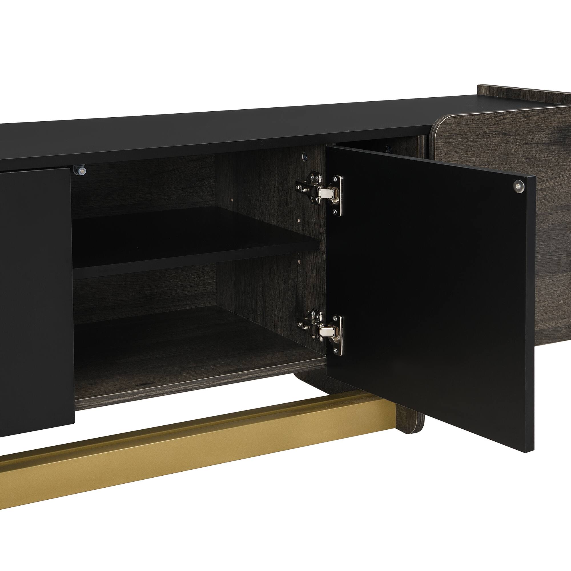 Alt View 8. Bestier - 66.7'' Light Luxury TV Stand for TVs up to 70 Inches, 1 Drawer, 2 Cabinets and Adjustable Shelves for Living Room - Black.