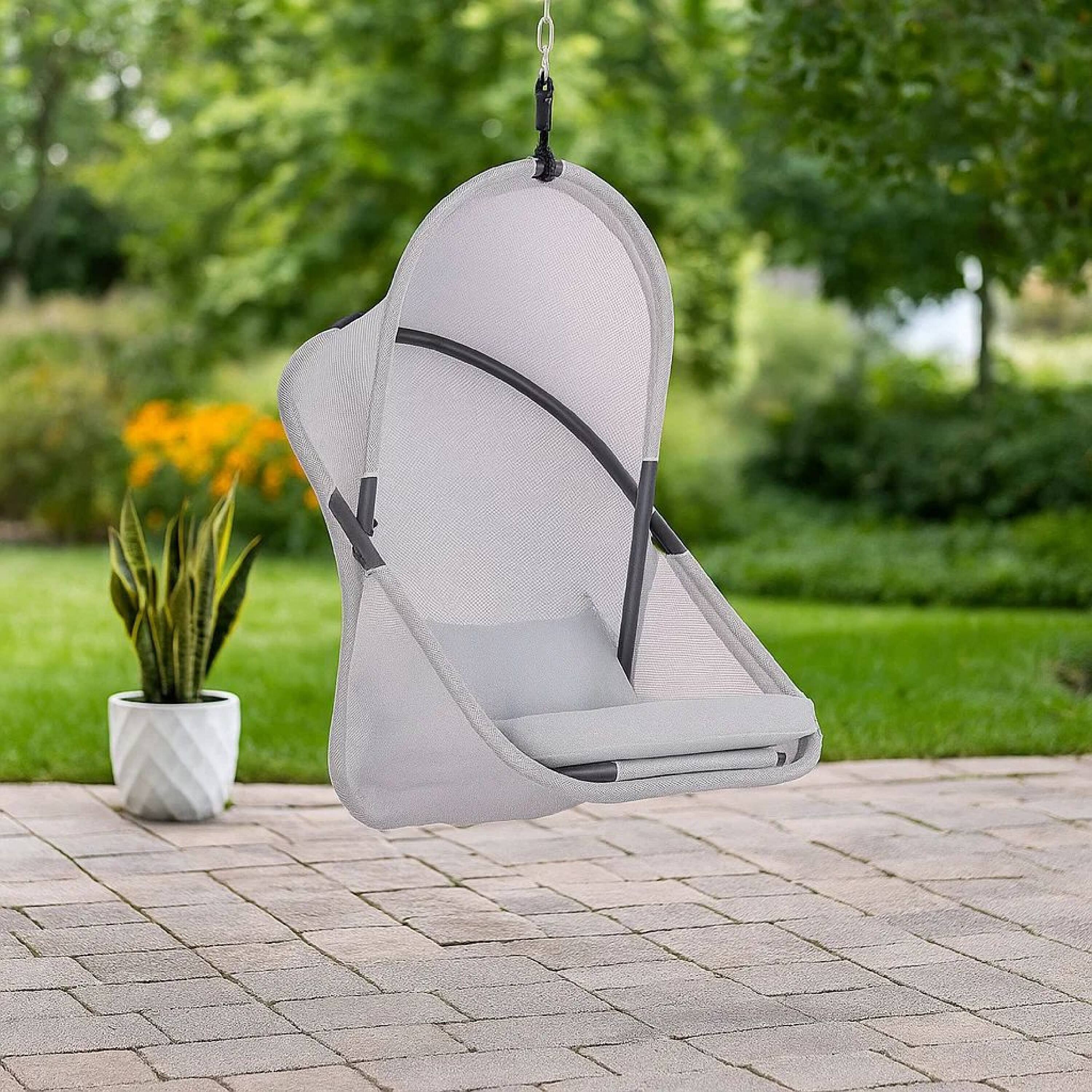Alt View 7. Manhattan Lane - Cery Outdoor Hanging Swing Chair, Cushioned Light Gray Mesh - Light Gray.