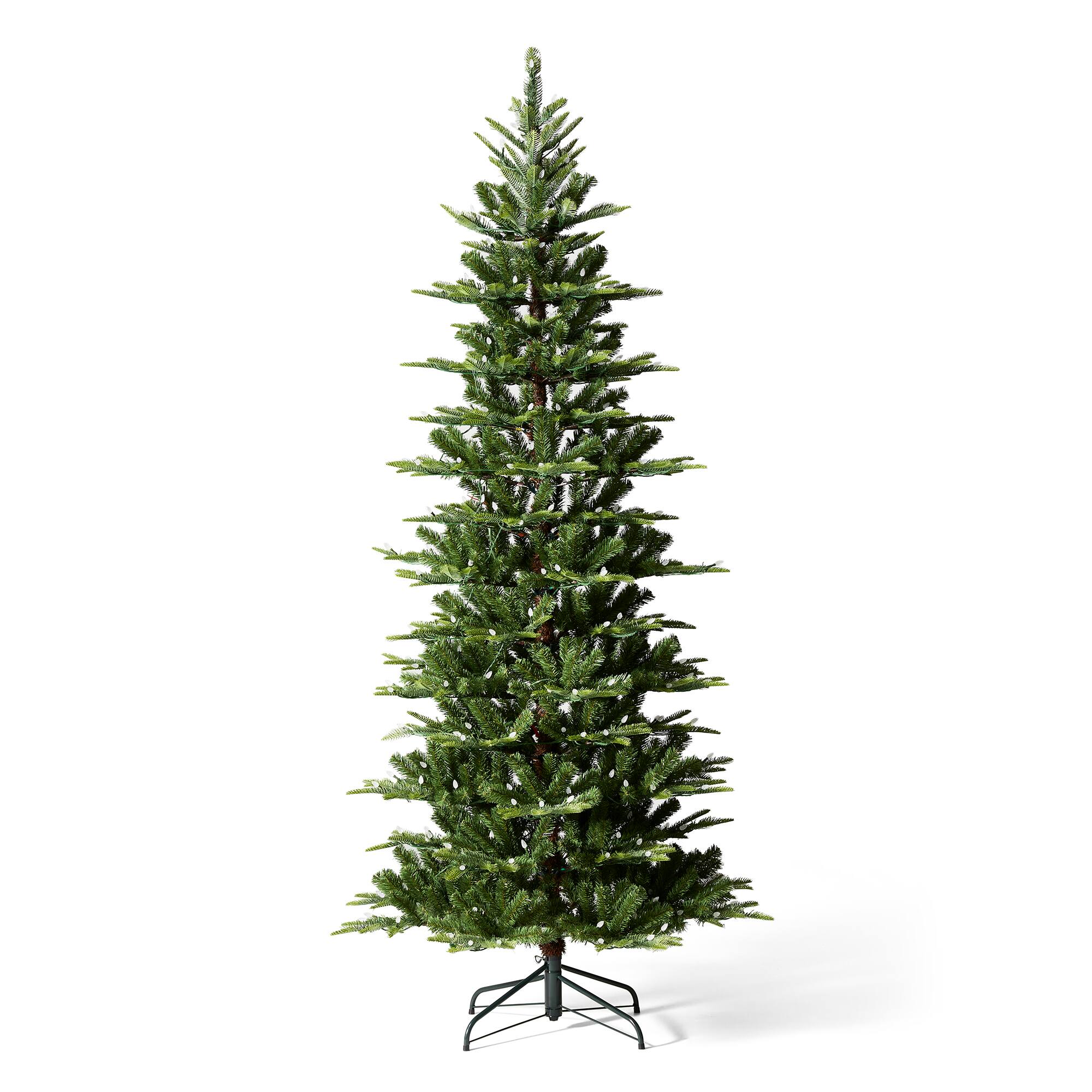 Angle. Glitzhome - 7.5ft Pre-Lit Slim Fir Artificial Christmas Tree with 350 Strawberry Lights - Green.