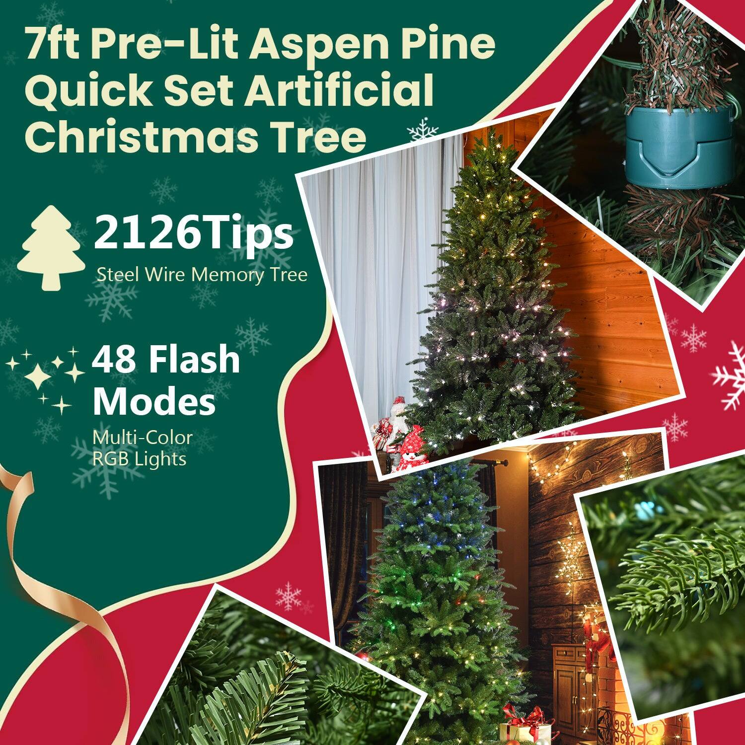 7ft Pre-Lit Aspen Pine Quick Set Artificial Christmas Tree

2126 Tips
Steel Wire Memory Tree

48 Flash Modes
Multi-Color RGB Lights