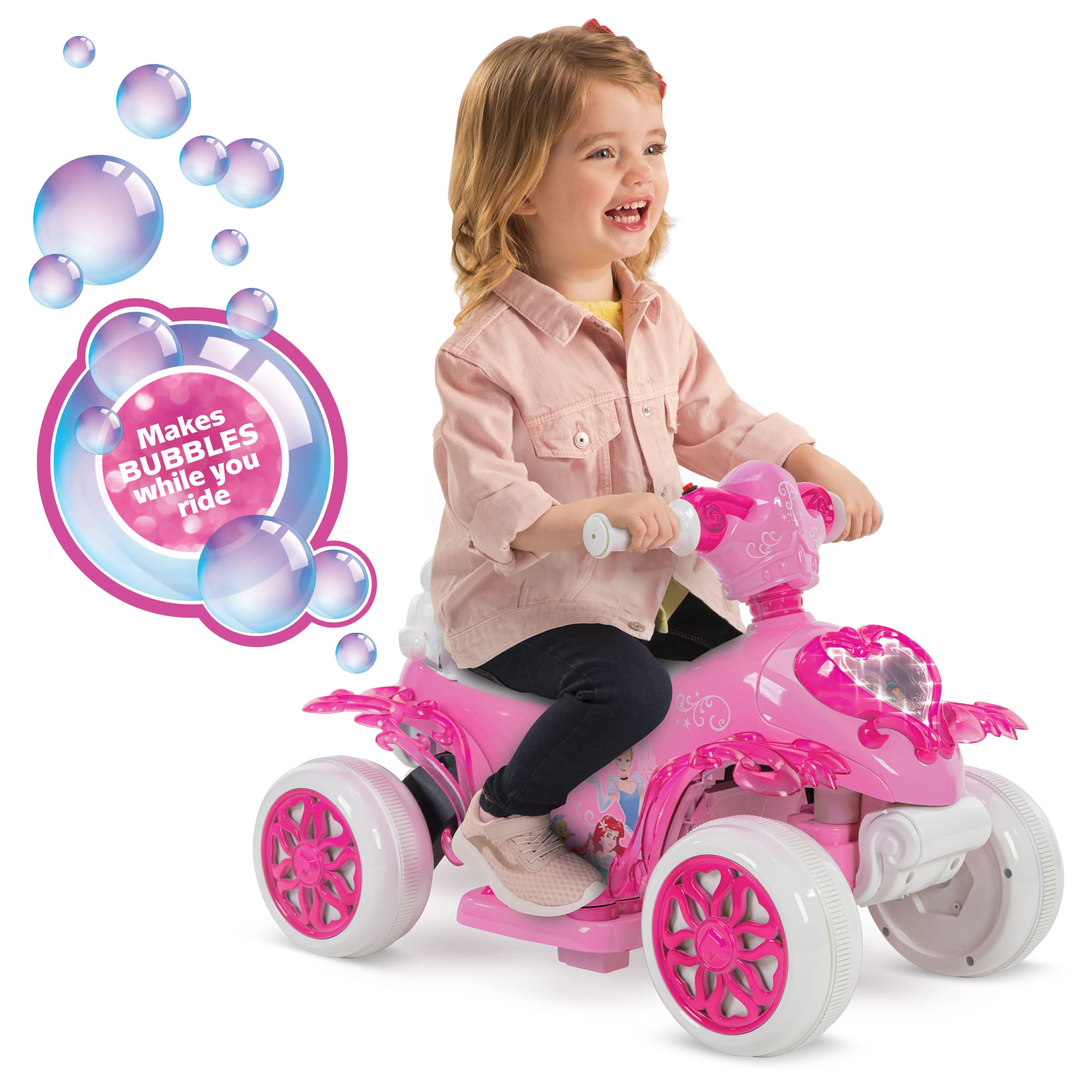 Huffy - 6V Princess Bubble Quad Battery Powered Ride-On – Bubble Maker, Easy Foot Pedal, Glitter Design, Ages 1.5–3 - Pink
