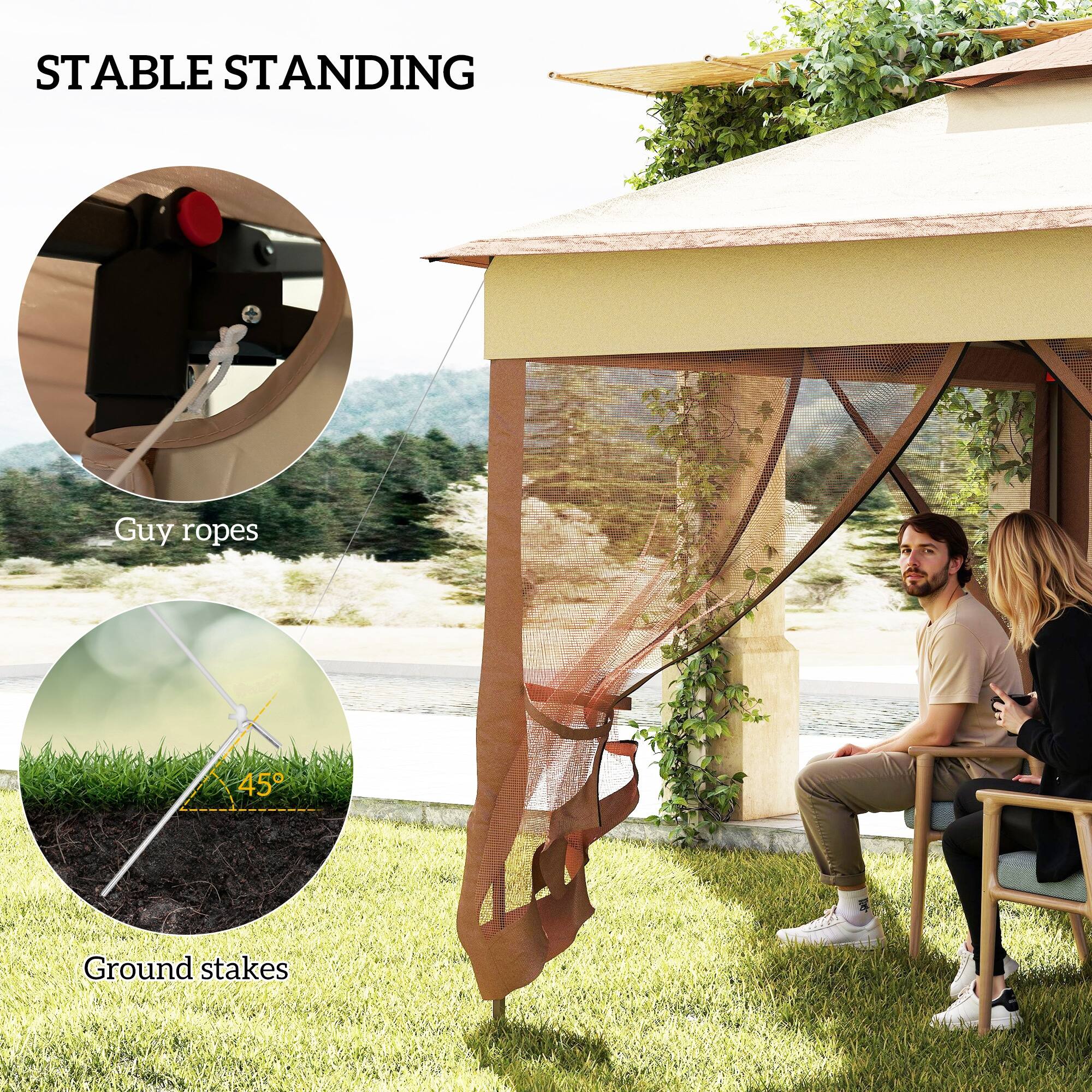 STABLE STANDING

Guy ropes

Ground stakes

45°
