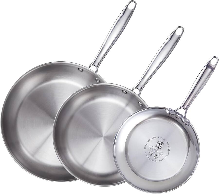 Ply Cladding Cook N Home Classic Tri Ply Clad 8'' / 10'' / 12'' S/S Skillet, Saute ...