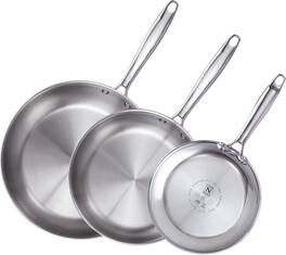 Cook N Home - Classic Tri-Ply Clad 8'' / 10'' / 12'' S/S Skillet, Saute Frying Pan, Induction, Dishwasher & Oven Safe - stainless stell