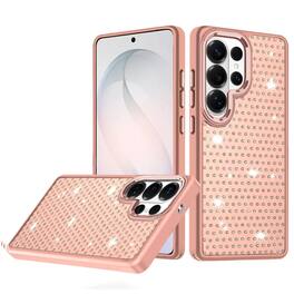 Kitcheniva - Premium Faux Crystal Rhinestone Chrome Edge Case With Tempered Glass For Samsung S26 Ultra - Rose Gold