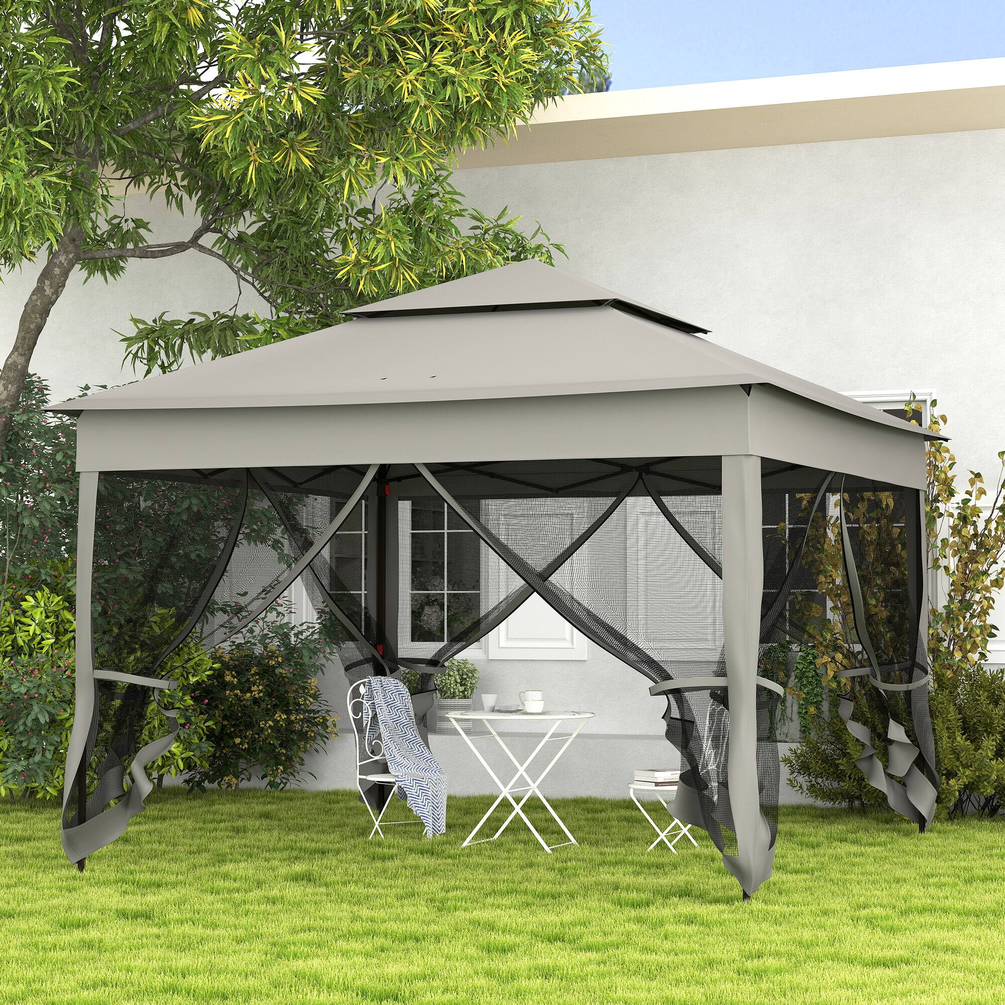 Alt View 1. Outsunny - 11' x 11' Pop Up Canopy, Outdoor Patio Gazebo Shelter with Removable Zipper Netting, Instant Event Tent - Dark Gray.