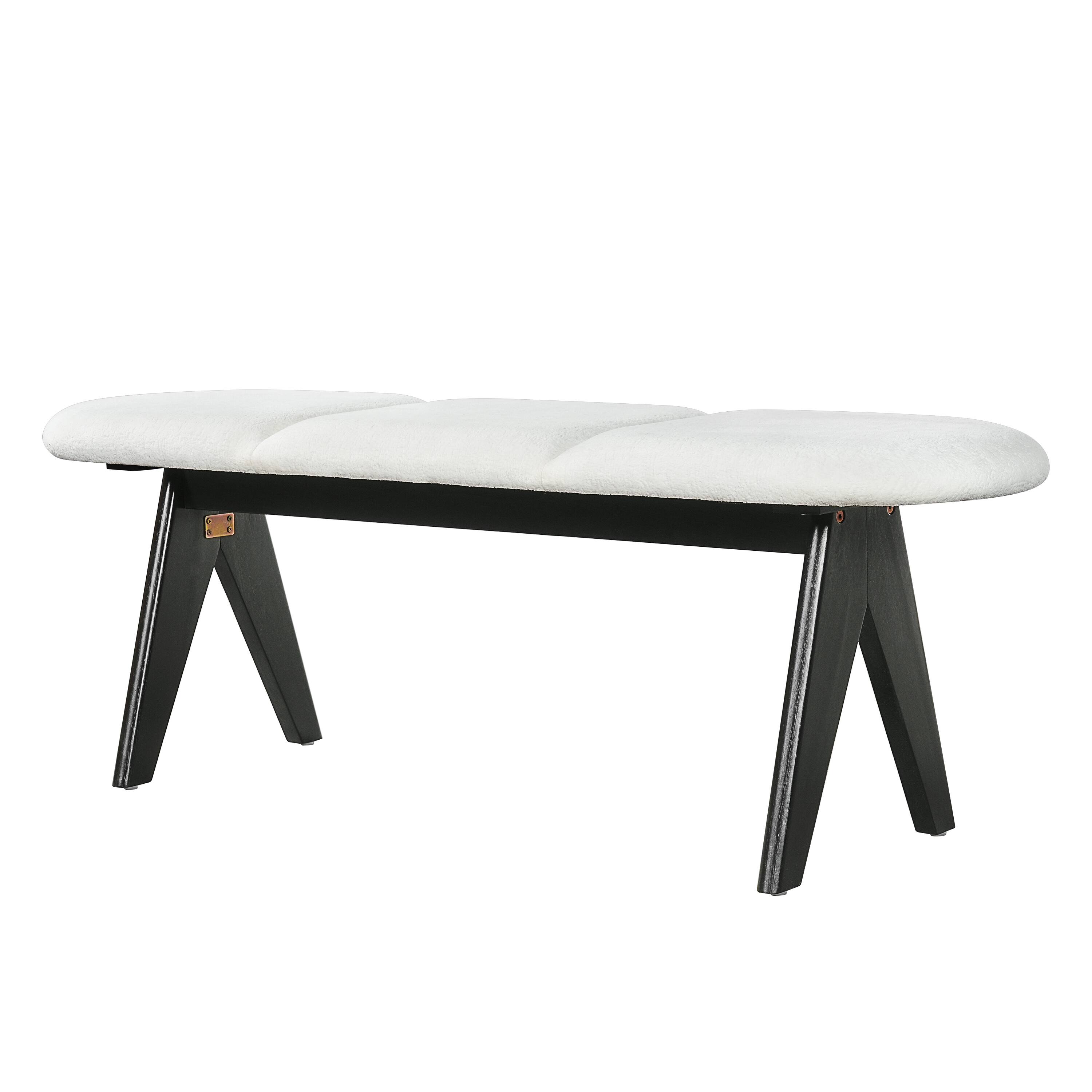 Back. Ropilly - Ropilly 53 Inch Upholstered Entryway Bench White Fabric Bedroom Bench with Black Wood Legs - White.