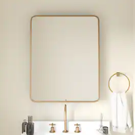 Emma + Oliver - Jackie Metal Framed Bathroom Medicine Cabinet with Reversible, Recessed Design and Beveled Rounded Mirror - Gold