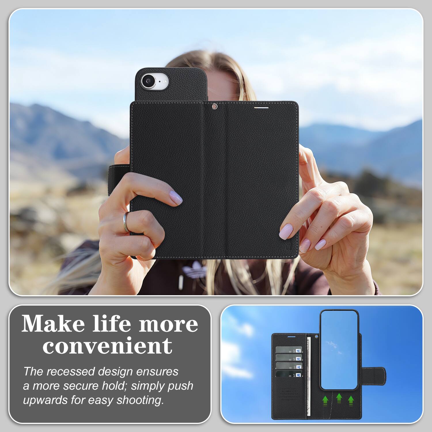 Make life more convenient

The recessed design ensures a more secure hold; simply push upwards for easy shooting.