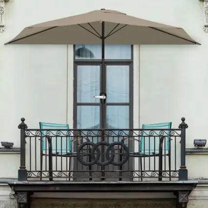 Nature Spring - 9-Foot Half Round Patio Umbrella with Easy Crank - Sand
