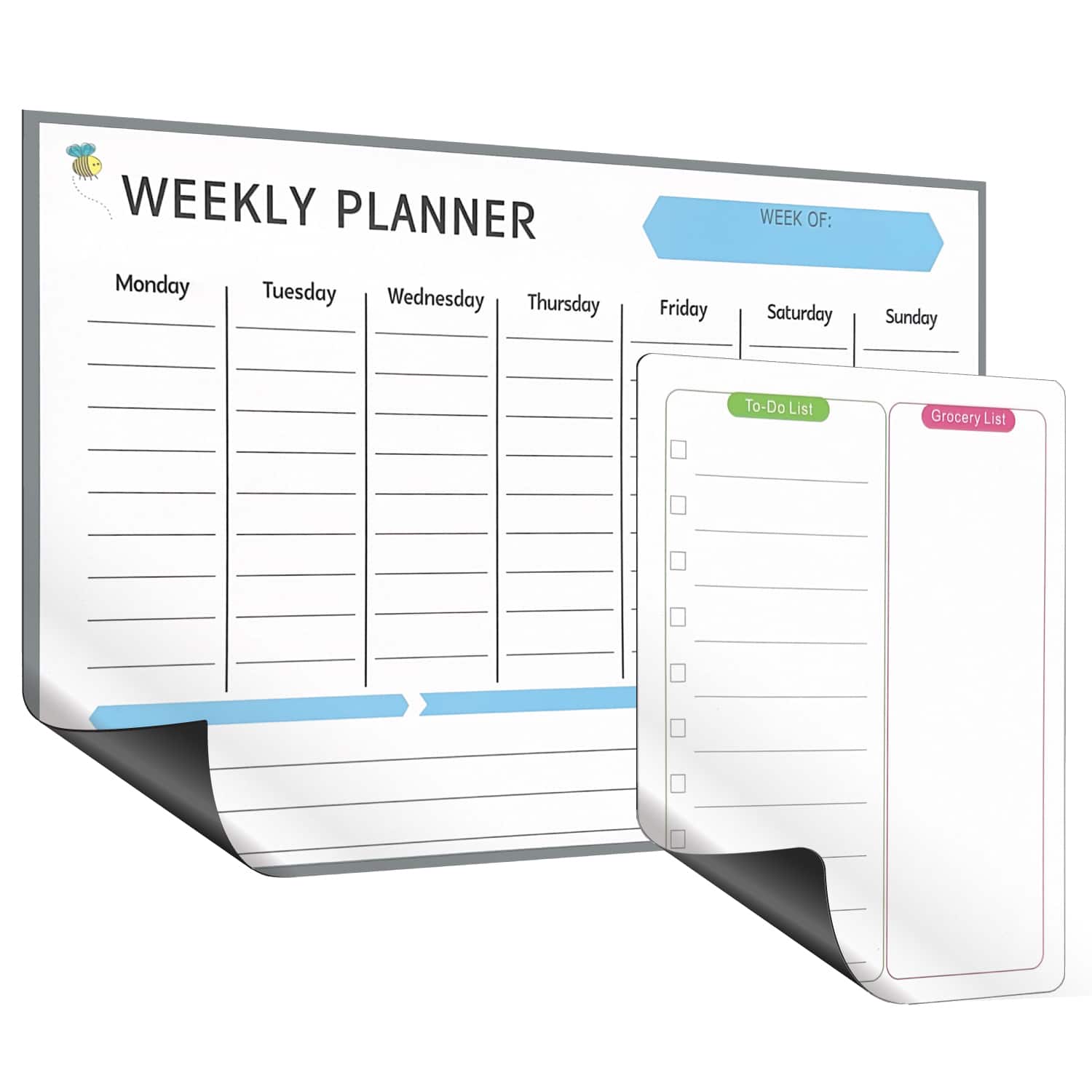 Garnen - Fridge Calendar Magnet Weekly and Daily To-Do List Planner Set, Magnetic Calendar for Refrigerator Dry Erase Calendar - White