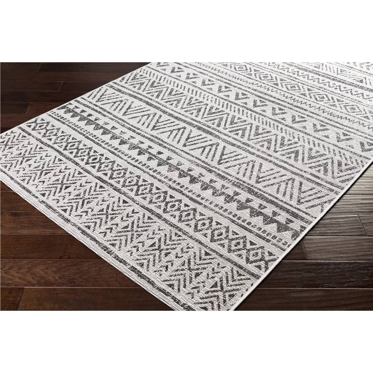 Alt View 1. Hivvago - 5 ft. x 8 ft. Black Off-White Chevron Coastal Boho Style Indoor Outdoor Area Rug - Black, Off-White.