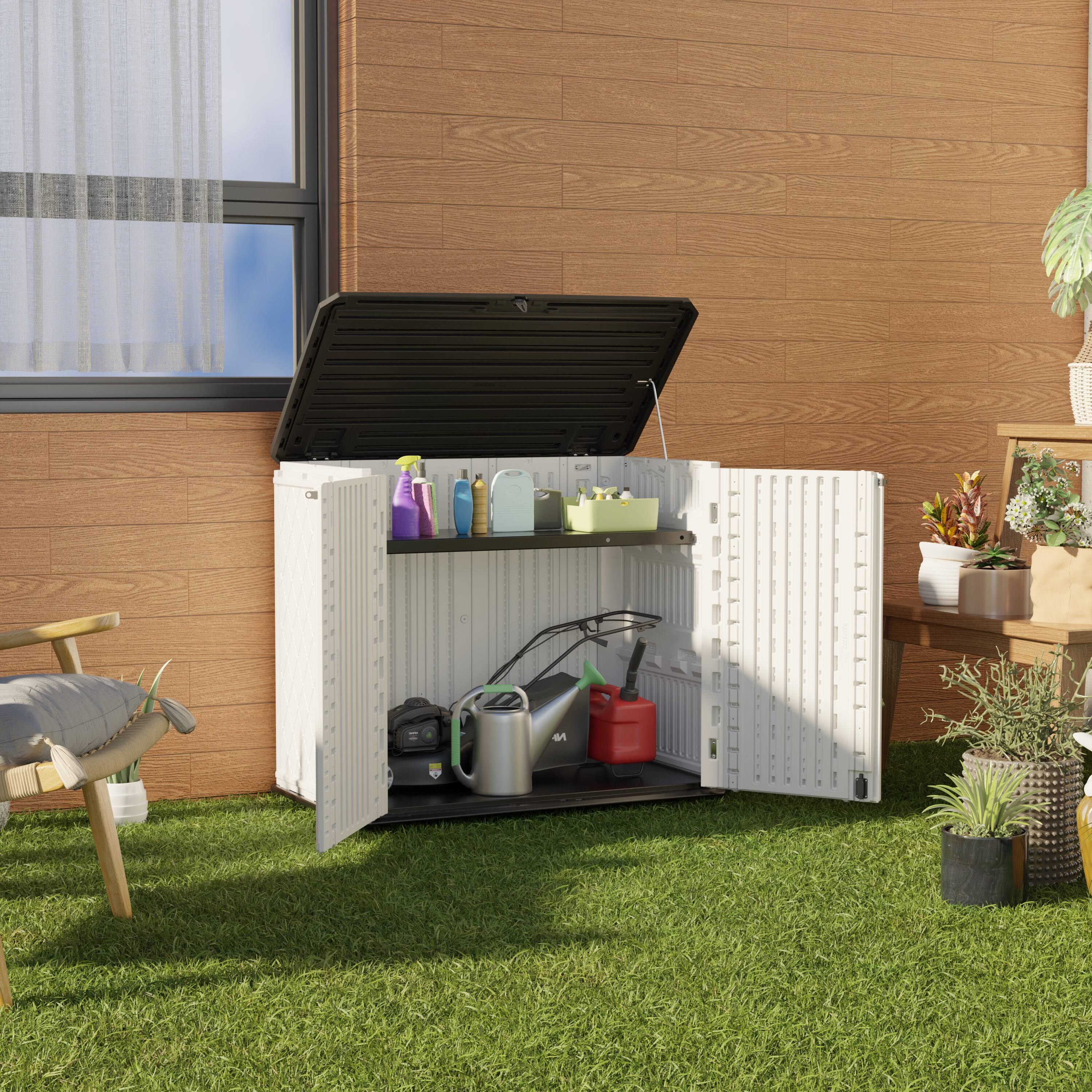 Alt View 1. Decksplore - Outdoor Storage Shed-Horizontal Storage Cabinet Waterproof for Garden, Patios Backyards Resin Tool Shed - White.