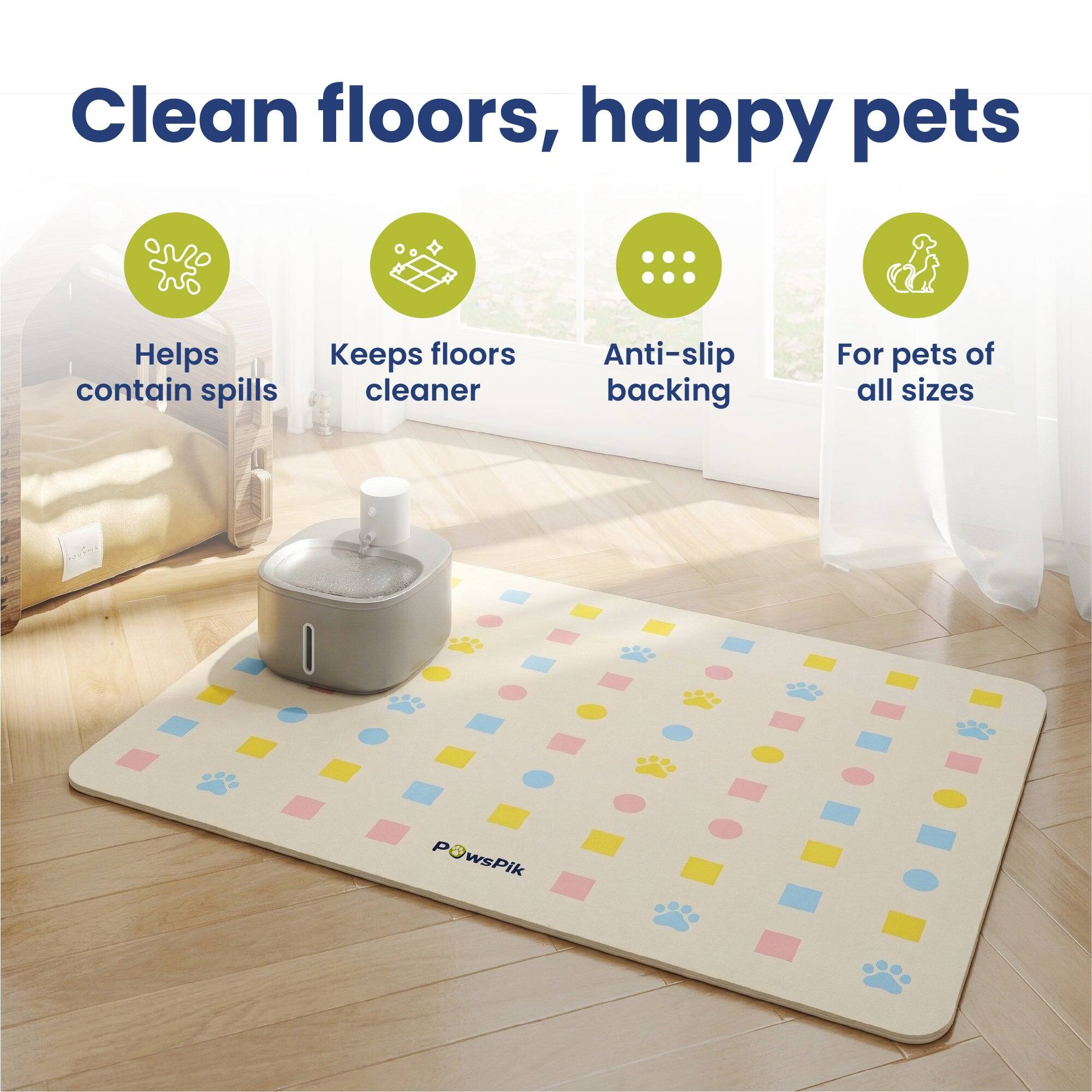 PawsPik Fast Absorbing Dog & Cat Food Mat, Pastel Paw Toss, Medium ...