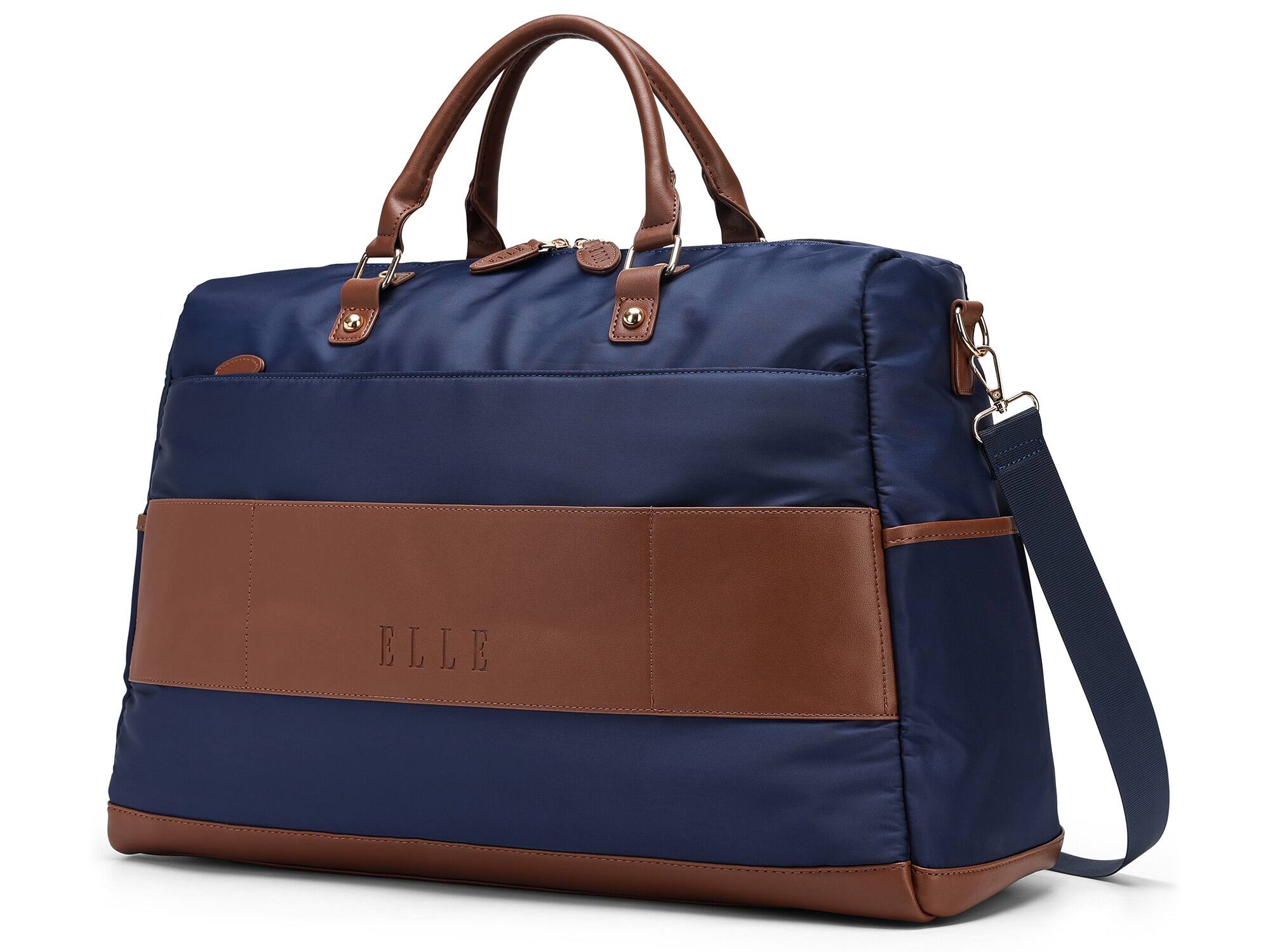 Alt View 4. Elle - ELLE Luxe Journey 30L Twill and Vegan Leather Weekender Duffel Bag | Navy - Navy.