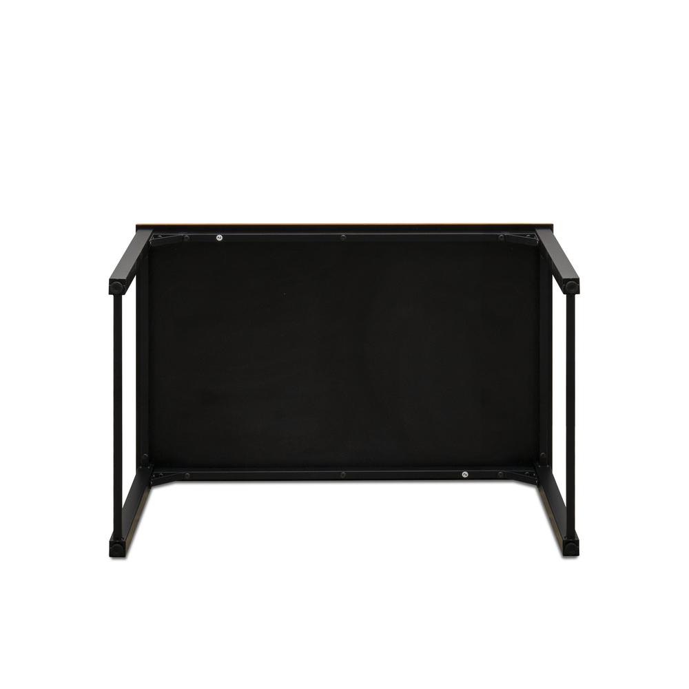 Angle. East West Furniture - Parmer 3 Pc Kitchen Set - 1 Modern Dining Table and 2 Mid Century Benches in Powder Coating Black Color and Brown Wood - Brown.