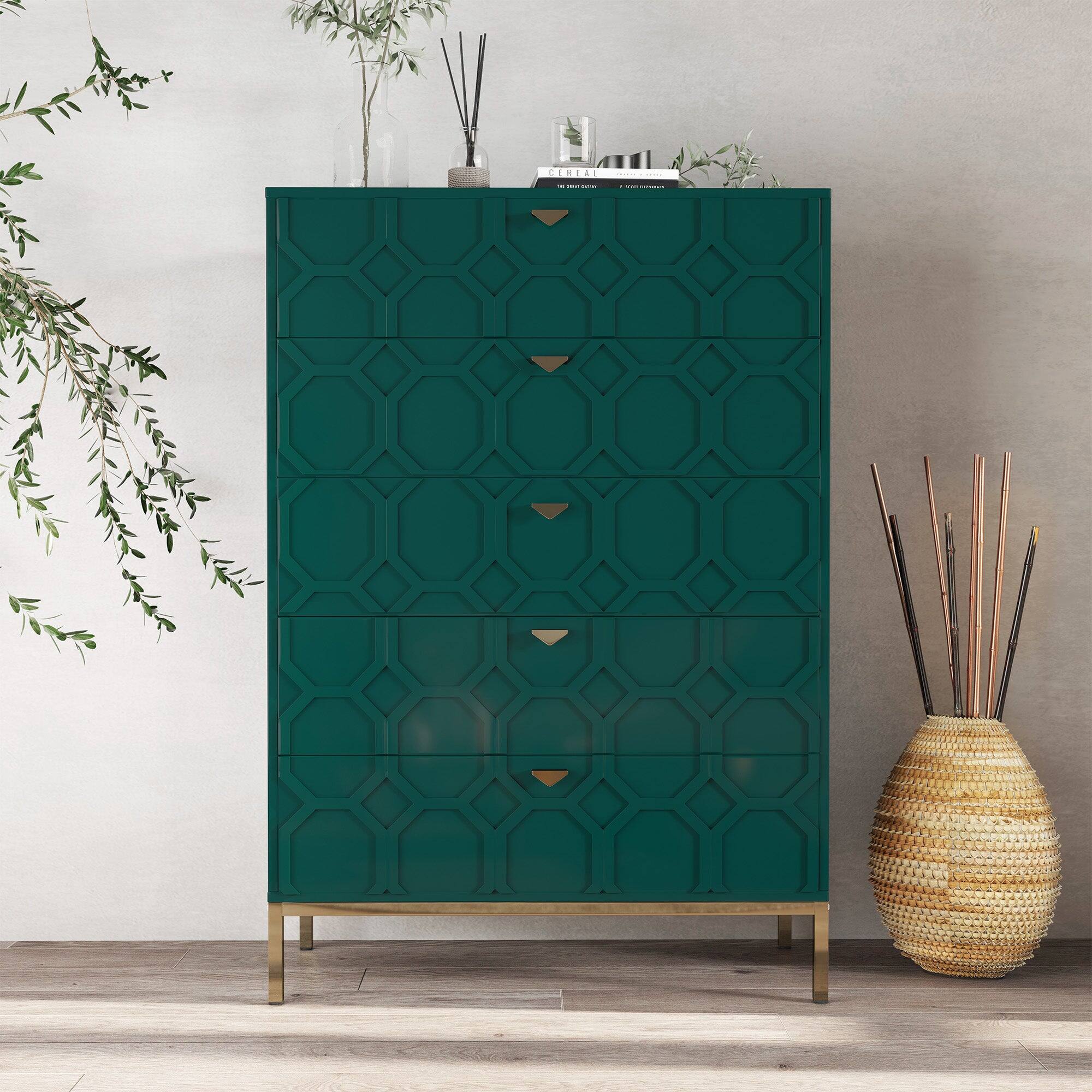 Alt View 2. Boyel Living - 49.2 in. H Freestanding Storage Cabinet Green 5 Drawer Accent Cabinet - Green.